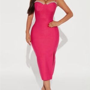 Fashion Nova Fuchsia Midi Bandage Dress with Stoned top